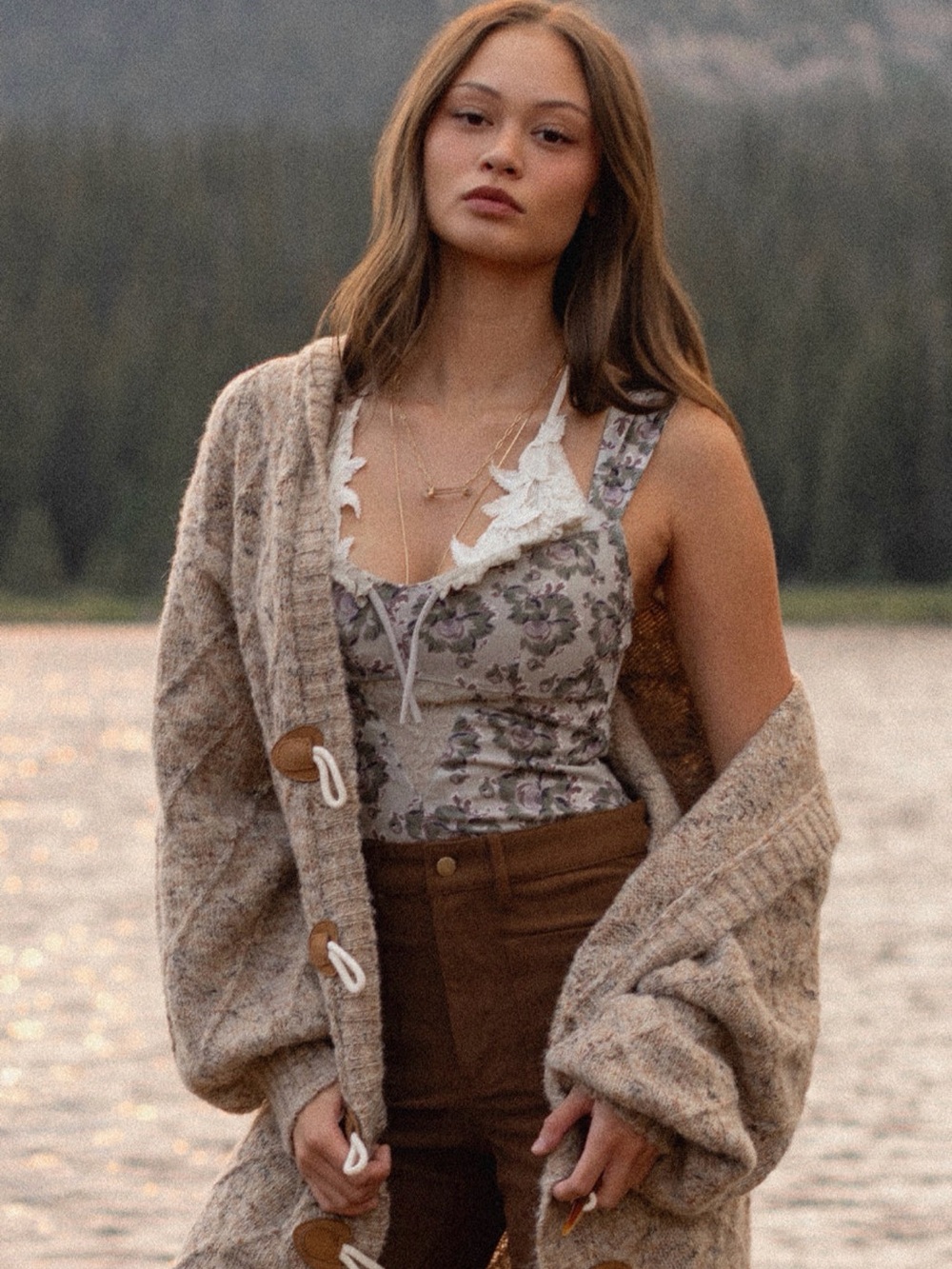 JoyFolie Taupe Floral Bodysuit